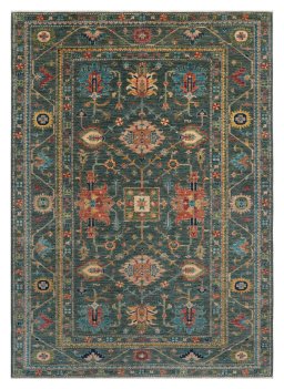 Full view of New Kazak rug from Pakistan, 243 × 169 cm in Green tones