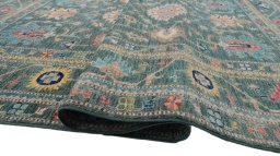 Full view of New Kazak rug from Pakistan, 243 × 169 cm in Green tones