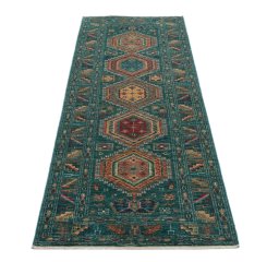 Surface texture of New Kazak rug with natural Wool and intricate pattern