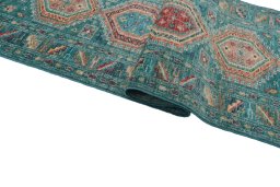 Full view of New Kazak rug from Pakistan, 209 × 74 cm in Green tones