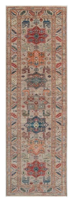Full view of New Kazak rug from Pakistan, 255 × 78 cm in Gray tones