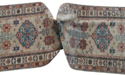 Full view of New Kazak rug from Pakistan, 254 × 79 cm in Gray tones