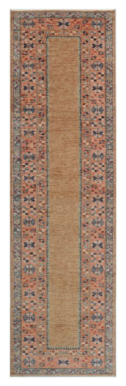 Full view of New Kazak rug from Pakistan, 296 × 81 cm in Beige tones