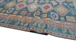 Full view of New Kazak rug from Pakistan, 314 × 248 cm in Green tones