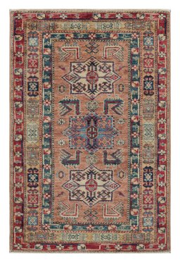 Full view of New Kazak rug from Pakistan, 126 × 82 cm in Red tones