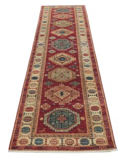 Surface texture of New Kazak rug with natural Wool and intricate pattern
