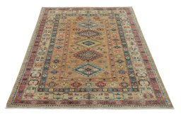 Surface texture of New Kazak rug with natural Wool and intricate pattern