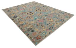Corner detail of New Kazak rug showing border pattern and Wool pile