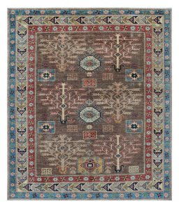 Full view of New Kazak rug from Pakistan, 236 × 203 cm in Brown tones