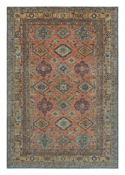 Full view of New Kazak rug from Pakistan, 293 × 196 cm in Yellow tones