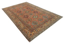 Corner detail of New Kazak rug showing border pattern and Wool pile
