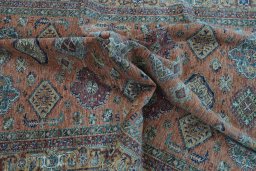 Full view of New Kazak rug from Pakistan, 293 × 196 cm in Yellow tones