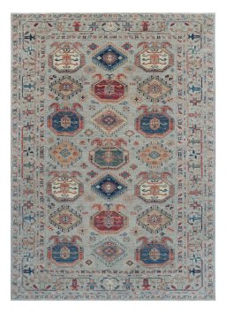 Full view of New Kazak rug from Pakistan, 298 × 205 cm in Gray tones