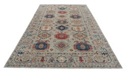 Surface texture of New Kazak rug with natural Wool and intricate pattern