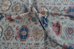 Full view of New Kazak rug from Pakistan, 298 × 205 cm in Gray tones