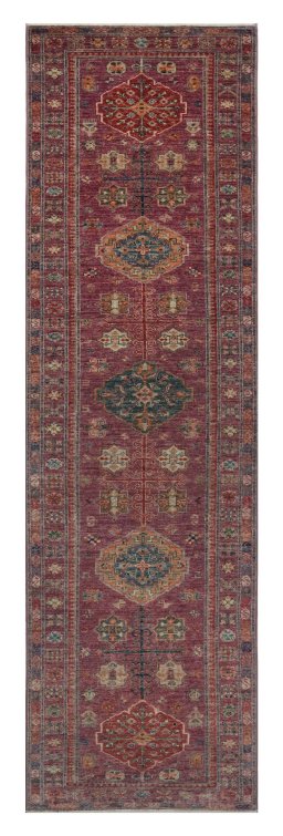 Full view of New Kazak rug from Pakistan, 288 × 81 cm in Red tones