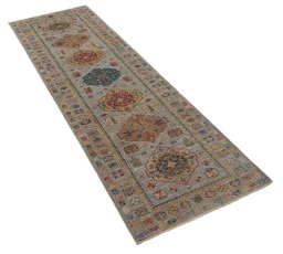 Corner detail of New Kazak rug showing border pattern and Wool pile