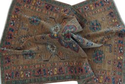 Full view of New Kazak rug from Pakistan, 183 × 122 cm in Beige tones