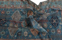 Full view of New Kazak rug from Pakistan, 388 × 282 cm in Blue tones