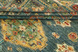 Surface texture of New Kazak rug with natural Wool and intricate pattern