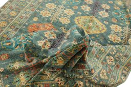 Backside of handmade New Kazak rug showing knot structure and weave density