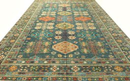 Surface texture of New Kazak rug with natural Wool and intricate pattern