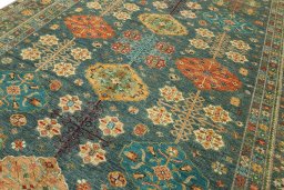 Close-up detail of New Kazak rug from Pakistan showing Wool weave