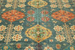 Full view of New Kazak rug from Pakistan, 430 × 312 cm in Blue tones