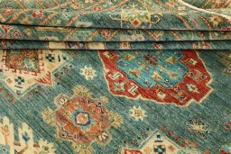 Surface texture of New Kazak rug with natural Wool and intricate pattern