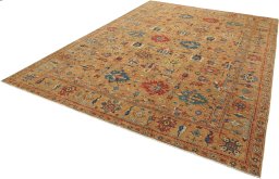 Corner detail of New Kazak rug showing border pattern and Wool pile