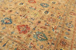 Backside of handmade New Kazak rug showing knot structure and weave density