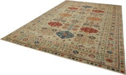 Corner detail of New Kazak rug showing border pattern and Wool pile