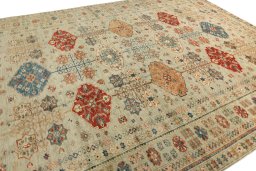 Full view of New Kazak rug from Pakistan, 416 × 302 cm in Gray tones