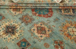 Surface texture of New Kazak rug with natural Wool and intricate pattern