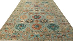 Surface texture of New Kazak rug with natural Wool and intricate pattern