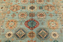 Close-up detail of New Kazak rug from Pakistan showing Wool weave