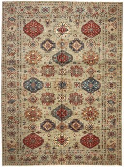 Full view of New Kazak rug from Pakistan, 372 × 274 cm in Gray tones