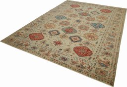 Close-up detail of New Kazak rug from Pakistan showing Wool weave