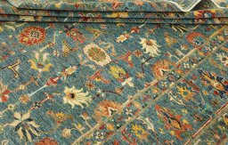 Close-up detail of New Kazak rug from Pakistan showing Wool weave
