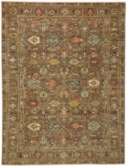 Full view of New Kazak rug from Pakistan, 315 × 239 cm in Gray tones