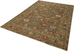 Corner detail of New Kazak rug showing border pattern and Wool pile