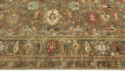 Full view of New Kazak rug from Pakistan, 315 × 239 cm in Gray tones