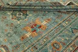Close-up detail of New Kazak rug from Pakistan showing Wool weave