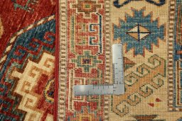 Close-up detail of New Kazak rug from Pakistan showing Wool weave