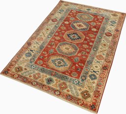 Close-up detail of New Kazak rug from Pakistan showing Wool weave