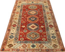 Surface texture of New Kazak rug with natural Wool and intricate pattern