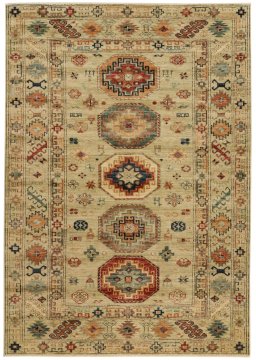 Full view of New Kazak rug from Pakistan, 187 × 130 cm in Gray tones