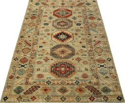 Surface texture of New Kazak rug with natural Wool and intricate pattern