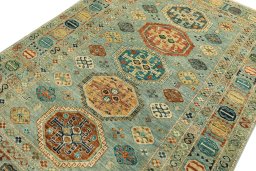 Close-up detail of New Kazak rug from Pakistan showing Wool weave