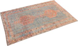 Close-up detail of 1920s Oushak rug from Turkey showing Wool weave